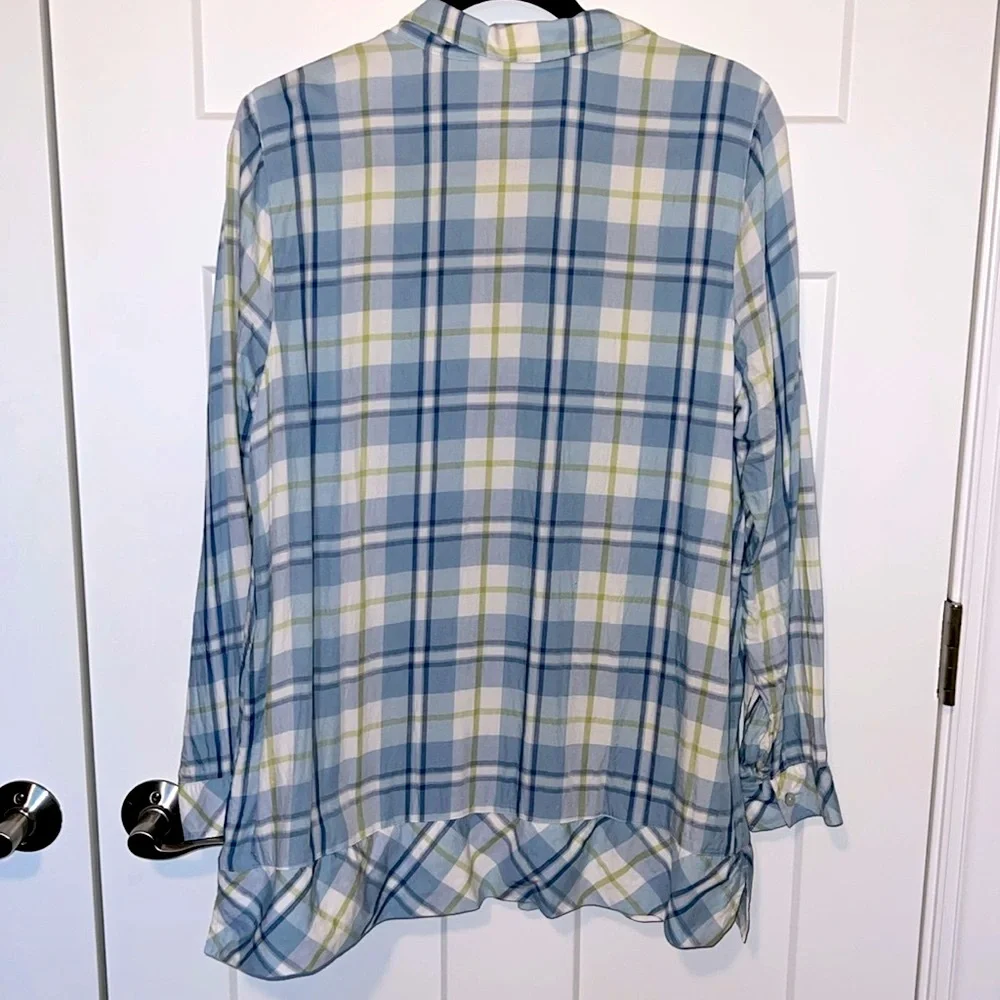Ruffle Bottom Plaid Button Down